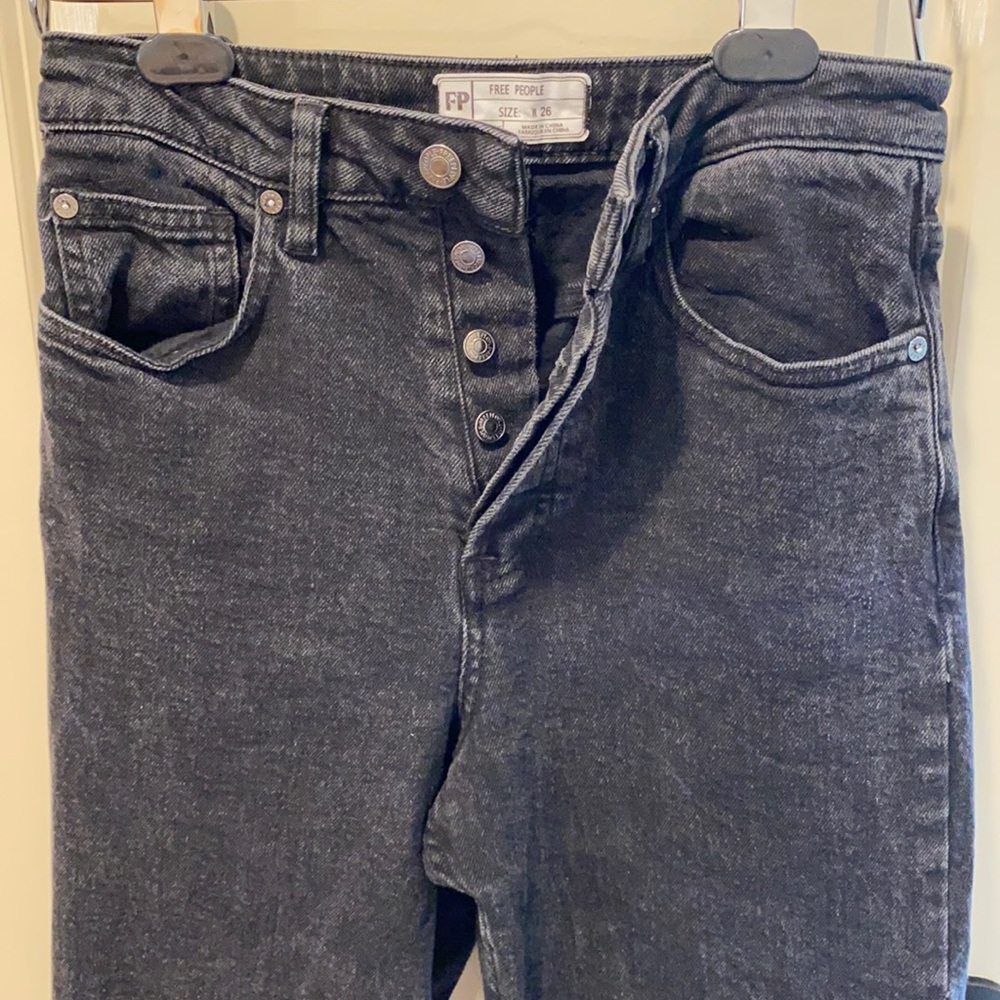 Black denim high rise cropped free people flares